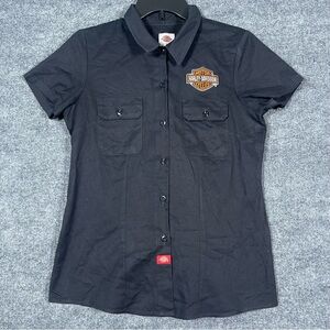 Harley Davidson Women Small Black Dickies Mechanic Crew Button Down Short Sleeve